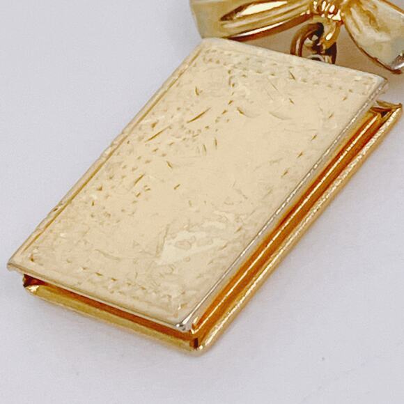 Signed Coro 1940s Gold Tone Bow Book Photo Locket Mid Century Vintage Brooch - Picture 12 of 16